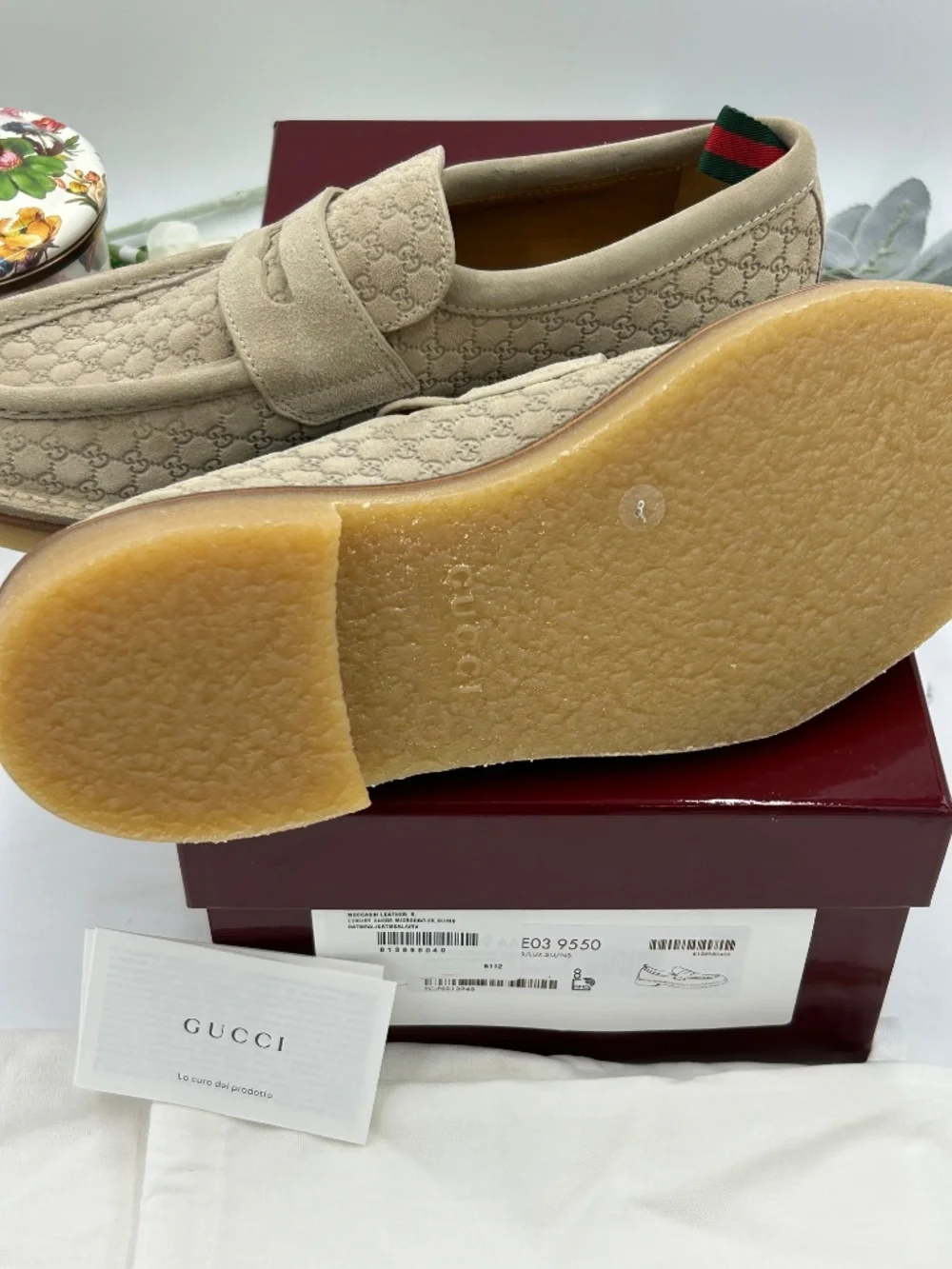 Men’s Gucci Suede GG Monogram Web Penny Loafer. Size 8.(fits 9). Made in Italy.